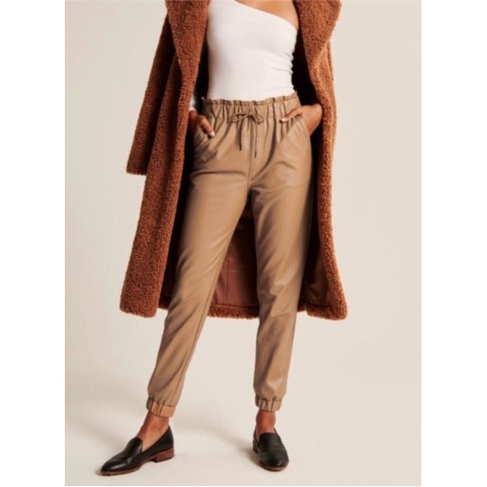 Abercrombie & Fitch Sunday Jogger Vegan Faux Leather High Rise Pants Tan Medium